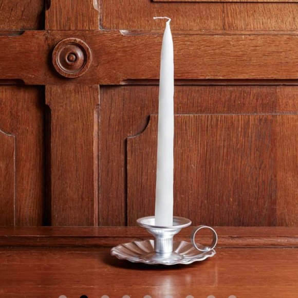 NWT Merci Paris set/2 aluminum silver scalloped taper candle holder - Picture 1 of 10